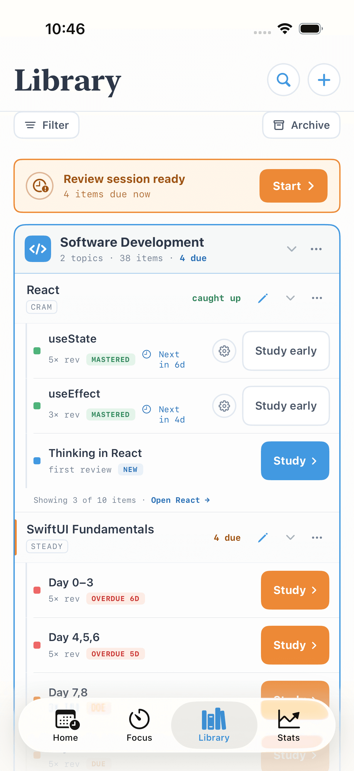 The Library — adding and organizing items under subjects and topics